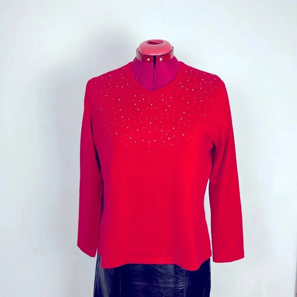 Carole Reed petite red long sleeve V-neck sweater multi-size adhesive sparkles - Picture 2 of 6
